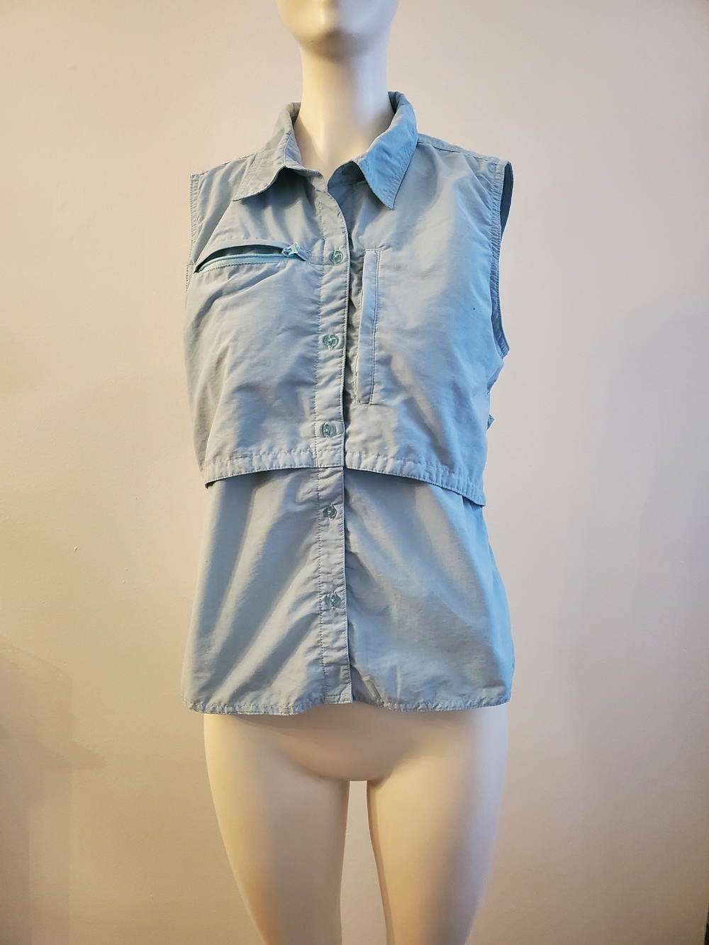 Sportif Womens M Light Blue Vented Sleeveless Fishing Hiking Vest Shirt Nylon